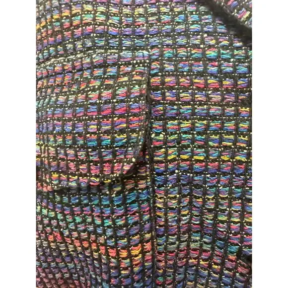 VTG Doncaster Womens XL Silk Tweed Cropped Jacket Rainbow button boxy Black